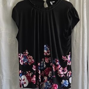Elle Black Top with Pink and Blue Floral Design